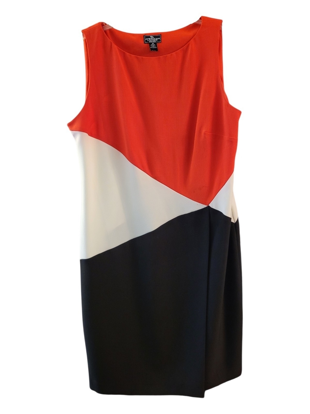 Vintage American Living Colorblock Midi Dress - Red/White/Black - Size 16